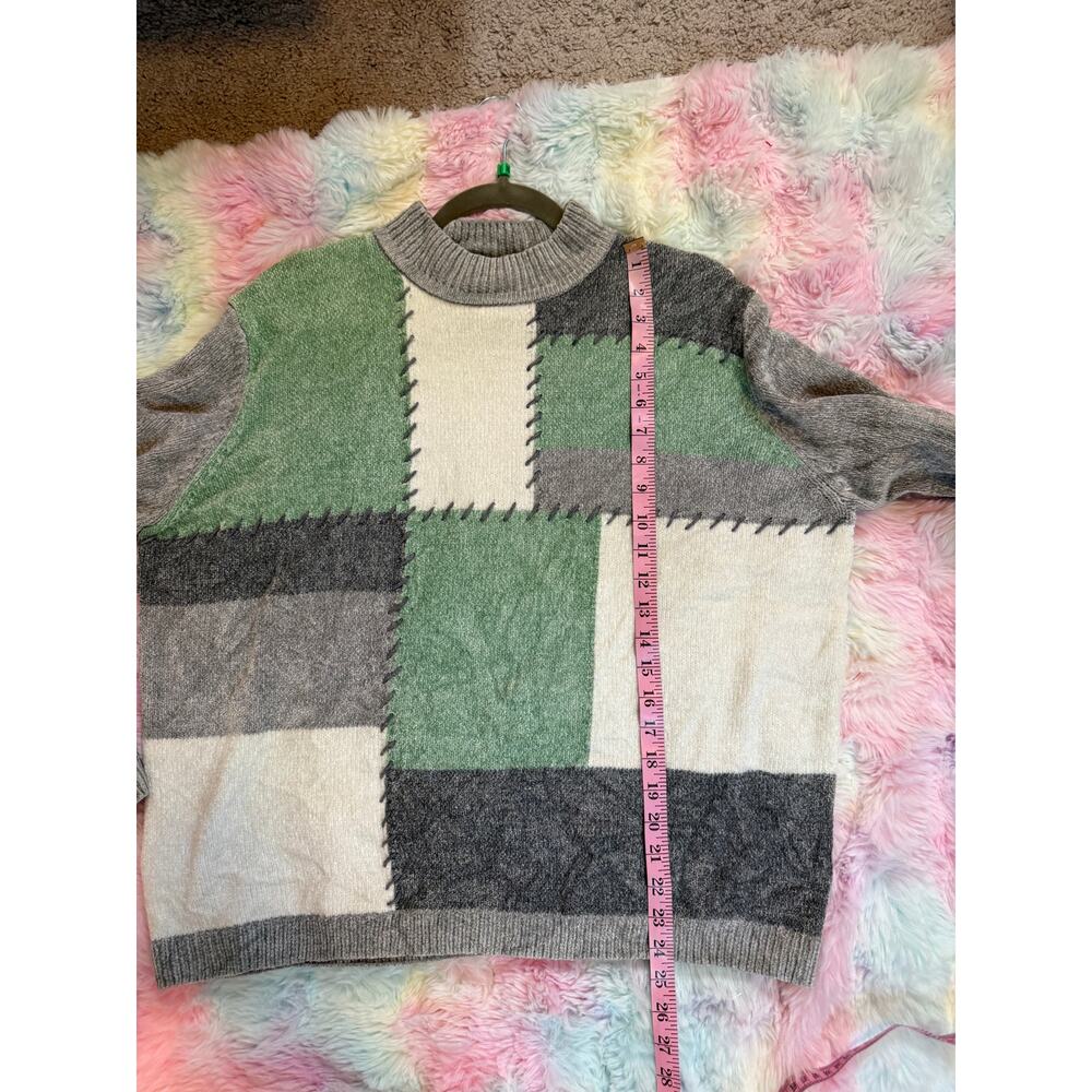 Alfred Dunner Patchwork Knit Sweater Green Gray Size XL - Picture 7 of 8